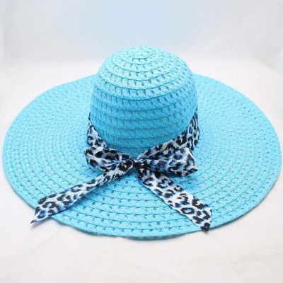 Sun Hats Beach Cap Women Print Two-Side Big Brim Straw Hat Sun Floppy Wide Brim Hats - Blue - CD18QKQ2QUK $11.65