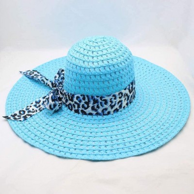 Sun Hats Beach Cap Women Print Two-Side Big Brim Straw Hat Sun Floppy Wide Brim Hats - Blue - CD18QKQ2QUK $11.65