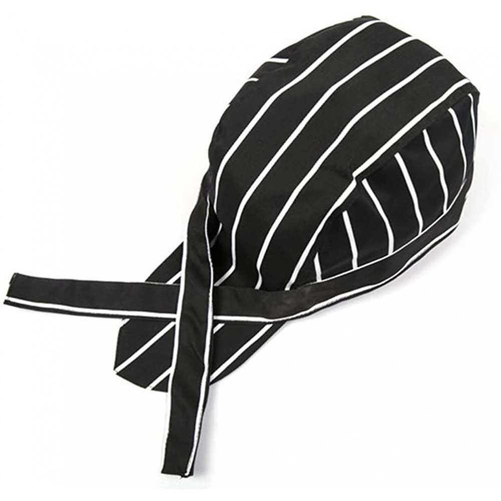 Baseball Caps Fashion Chefs Hat Cap Kitchen Catering Skull Cap Ribbon Cap Turban (Black) - Black and White1 - CI129H7WIFX $7.02