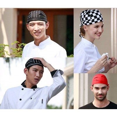 Baseball Caps Fashion Chefs Hat Cap Kitchen Catering Skull Cap Ribbon Cap Turban (Black) - Black and White1 - CI129H7WIFX $7.02