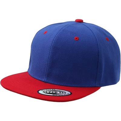 Baseball Caps Blank Adjustable Flat Bill Plain Snapback Hats Caps - Royal/Red - CF11LI0NGXB $7.93