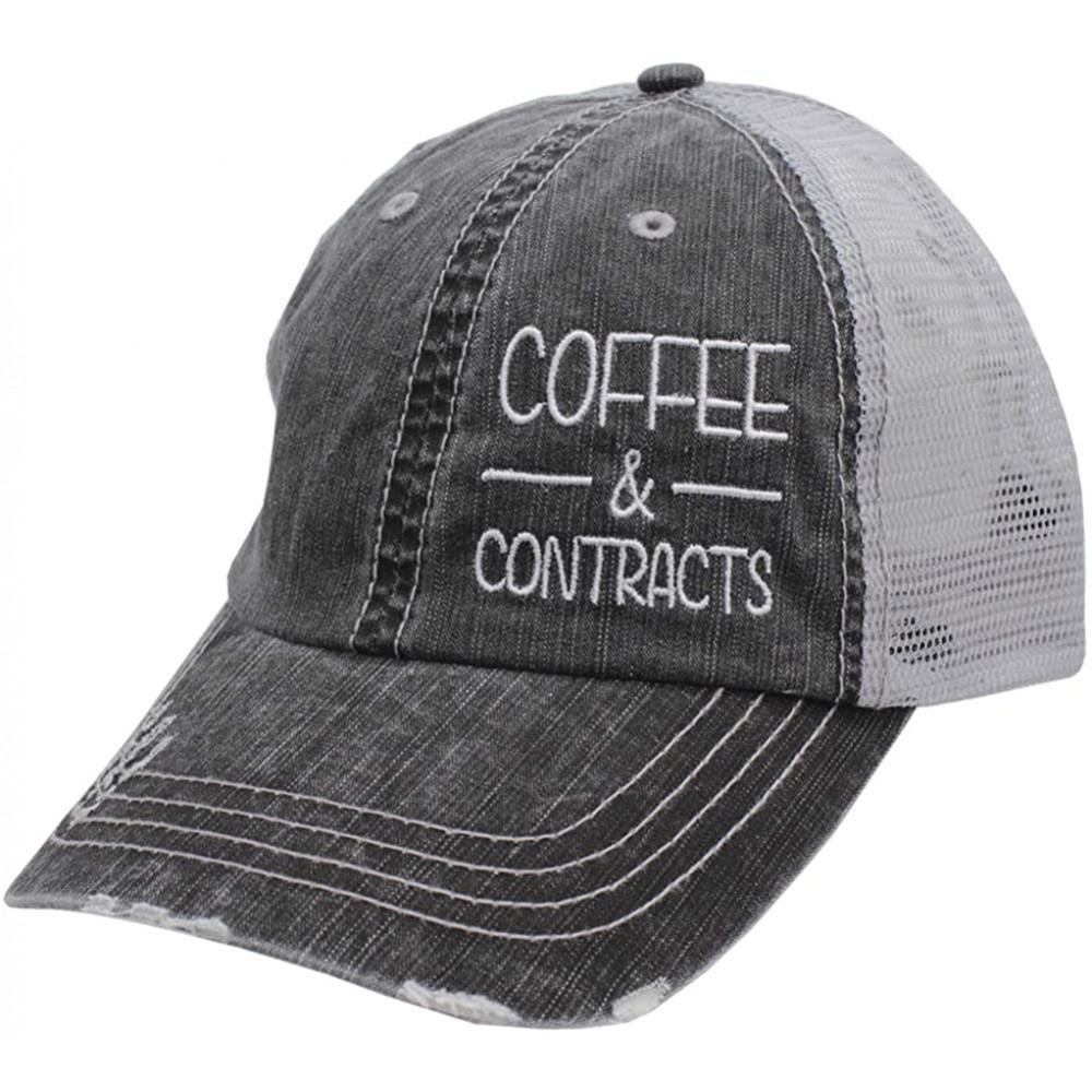 Baseball Caps Women's Real Estate Caps Coffee and Contracts Trucker Style Hat - CP18STULS7W $21.73