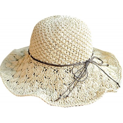 Sun Hats Women's Wide Brim Floppy Summer Sun Hat UPF 50+ Beach Staw Hat - 2 Beige - CY199ZTG98H $19.90