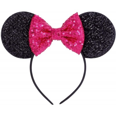 Headbands Sequins Bowknot Lovely Mouse Ears Headband Headwear for Travel Festivals - Fuchsia - CE18AZRA656 $10.18
