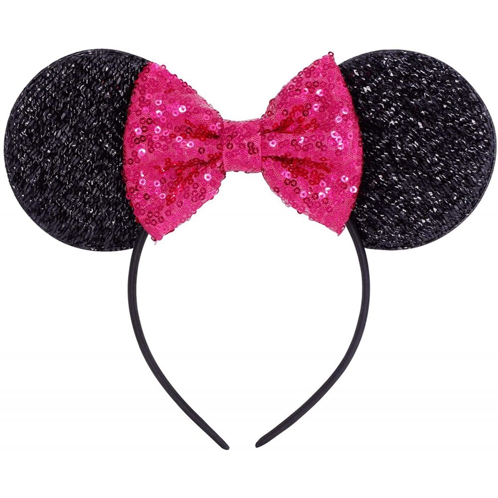 Headbands Sequins Bowknot Lovely Mouse Ears Headband Headwear for Travel Festivals - Fuchsia - CE18AZRA656 $10.18