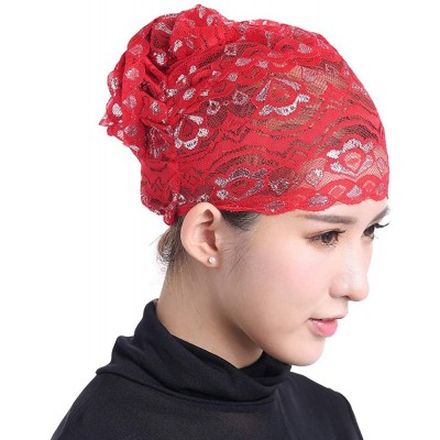 Skullies & Beanies Translucent Lightweight Bonnet Women Muslim Stretch - Red - CS18KIW64S8 $9.61