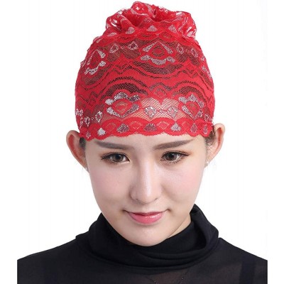 Skullies & Beanies Translucent Lightweight Bonnet Women Muslim Stretch - Red - CS18KIW64S8 $9.61