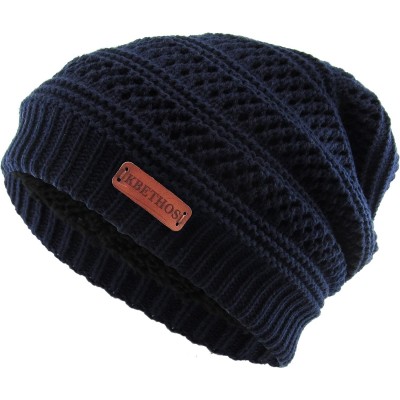 Skullies & Beanies Super Warm Slouchy Fleeced Long Beanie Warm Fur Lined Winter Knit Hat Thick Skull Cap - C318GL72S74 $10.61