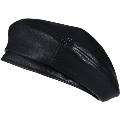 Berets Women Beret Hat PU Leather Cap - 2a104-pu Leather-black - C218WIZY4XL $10.48