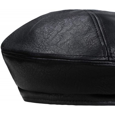 Berets Women Beret Hat PU Leather Cap - 2a104-pu Leather-black - C218WIZY4XL $10.48