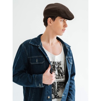 Newsboy Caps Men Winter Cold Weather Newsboy Flat Cap Stylish Hat with Adjustable Buckle - Coffee Brown - CO18T983XWW $7.51