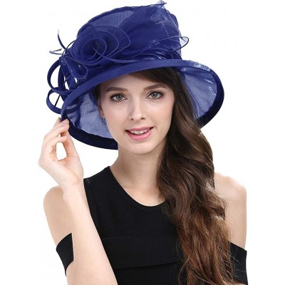 Sun Hats Women Kentucky Derby Horse Race Fascinator Church Fancy Party Top Hat S043 - Navy - CN18R5M6WXY $22.06