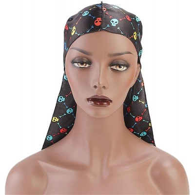 Skullies & Beanies Print Silky Durags Turban Silk Du Rag Waves Caps Headwear Do Doo Rag for Women Men - Tjm-05k-4 - C6197WCA4...