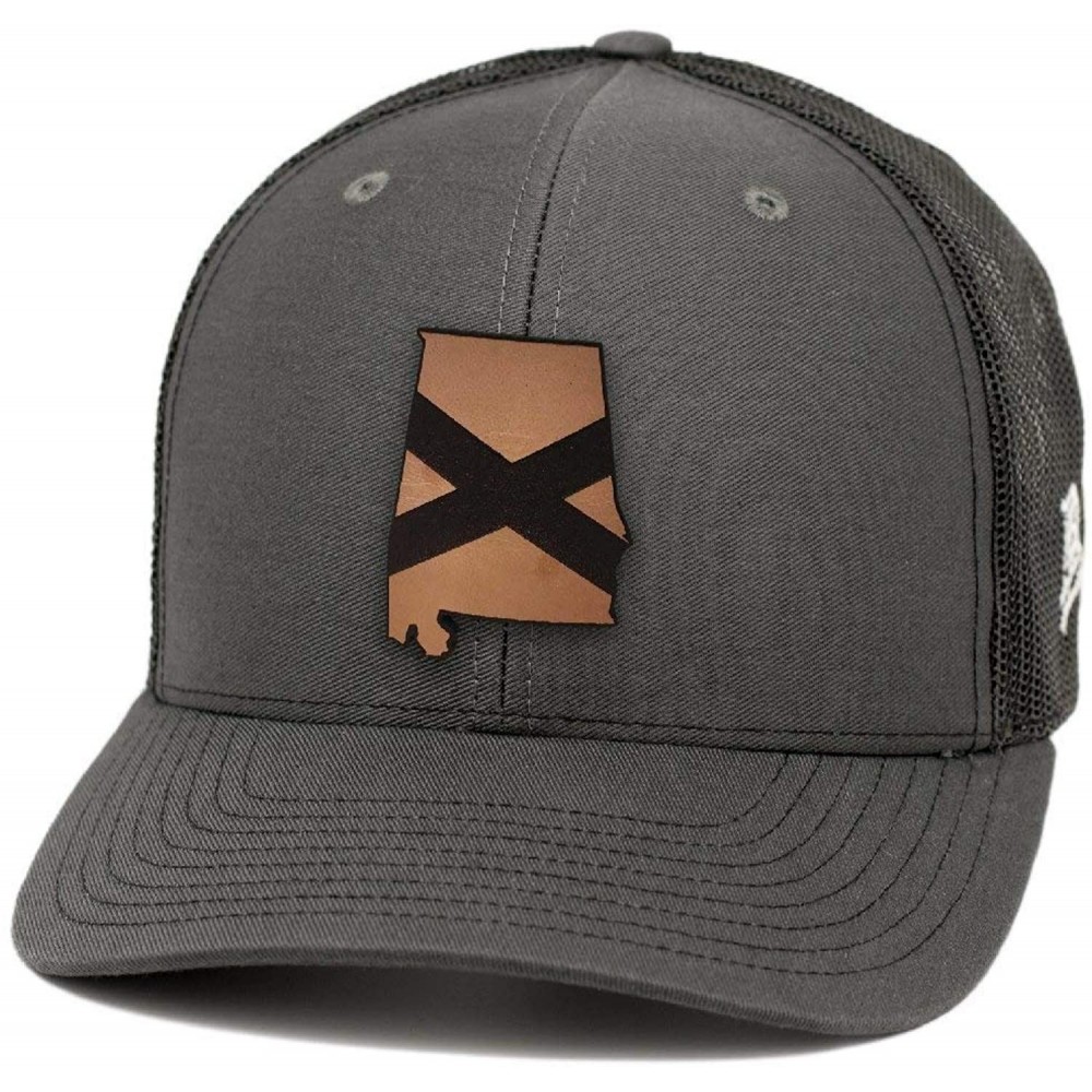 Baseball Caps Alabama 'The 22' Leather Patch Hat Curved Trucker - Charcoal/Black - C518IGOQXAX $30.72