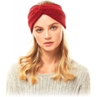 Cold Weather Headbands Women's Winter Knitted Headband Ear Warmer Head Wrap (Flower/Twisted/Checkered) - Sherpa Fleece-burgun...