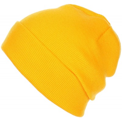 Skullies & Beanies Thick Plain Knit Beanie Slouchy Cuff Toboggan Daily Hat Soft Unisex Solid Skull Cap - Yellow - CJ188DHACWW...