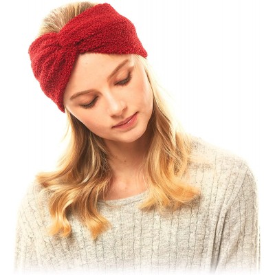 Cold Weather Headbands Women's Winter Knitted Headband Ear Warmer Head Wrap (Flower/Twisted/Checkered) - Sherpa Fleece-burgun...