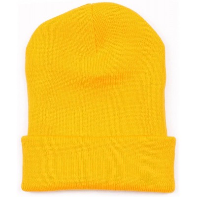 Skullies & Beanies Thick Plain Knit Beanie Slouchy Cuff Toboggan Daily Hat Soft Unisex Solid Skull Cap - Yellow - CJ188DHACWW...