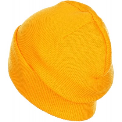 Skullies & Beanies Thick Plain Knit Beanie Slouchy Cuff Toboggan Daily Hat Soft Unisex Solid Skull Cap - Yellow - CJ188DHACWW...