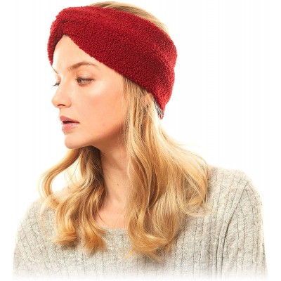 Cold Weather Headbands Women's Winter Knitted Headband Ear Warmer Head Wrap (Flower/Twisted/Checkered) - Sherpa Fleece-burgun...