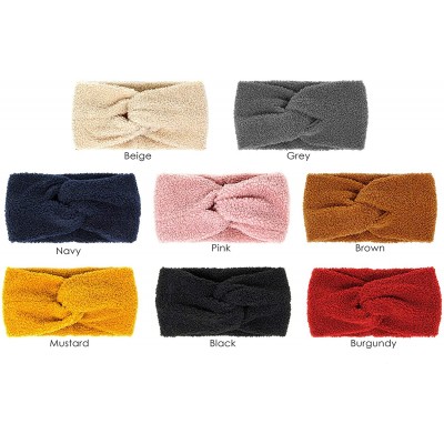 Cold Weather Headbands Women's Winter Knitted Headband Ear Warmer Head Wrap (Flower/Twisted/Checkered) - Sherpa Fleece-burgun...