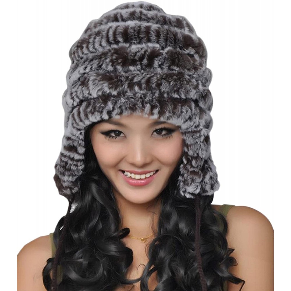 Bomber Hats Women's Rex Rabbit Fur Hats Winter Ear Cap Flexible Multicolor - Coffee - CK126G6KYZT $17.44