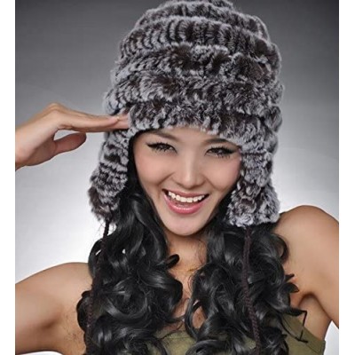 Bomber Hats Women's Rex Rabbit Fur Hats Winter Ear Cap Flexible Multicolor - Coffee - CK126G6KYZT $17.44