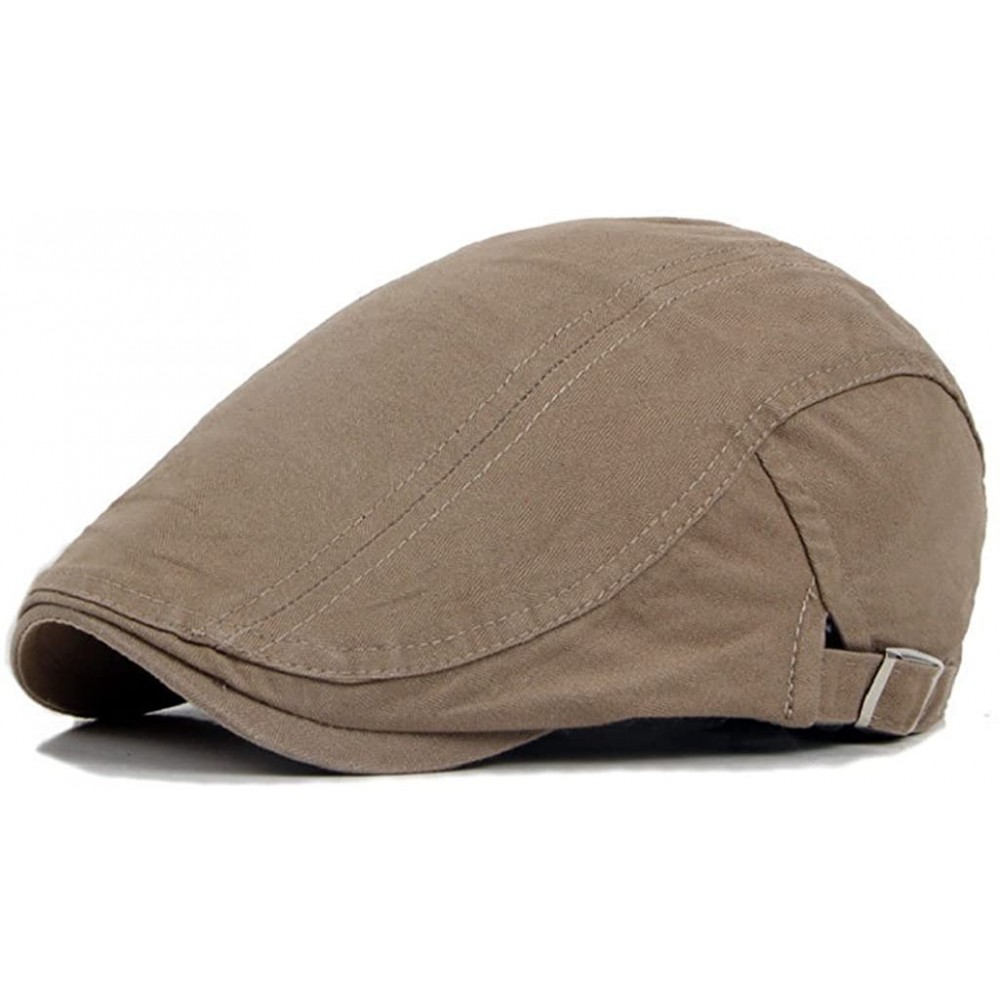 Newsboy Caps Classic Men Casual Solid Color Cotton Flat Cabbie Newsboy Hat Sun Beret Cap - Light Khaki - CR187L3CSH4 $9.06