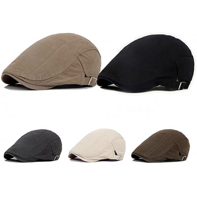 Newsboy Caps Classic Men Casual Solid Color Cotton Flat Cabbie Newsboy Hat Sun Beret Cap - Light Khaki - CR187L3CSH4 $9.06