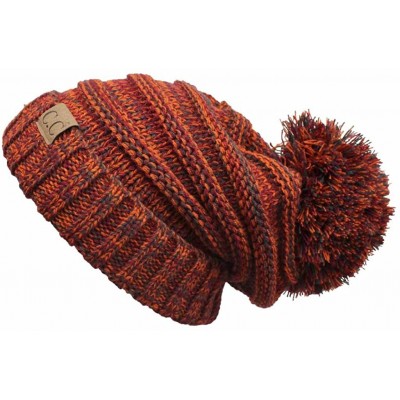 Skullies & Beanies Hatsandscarf CC Exclusives Unisex Oversized Slouchy Beanie with Pom (HAT-6242POM) - Rust - CO12O75BG8B $16.43