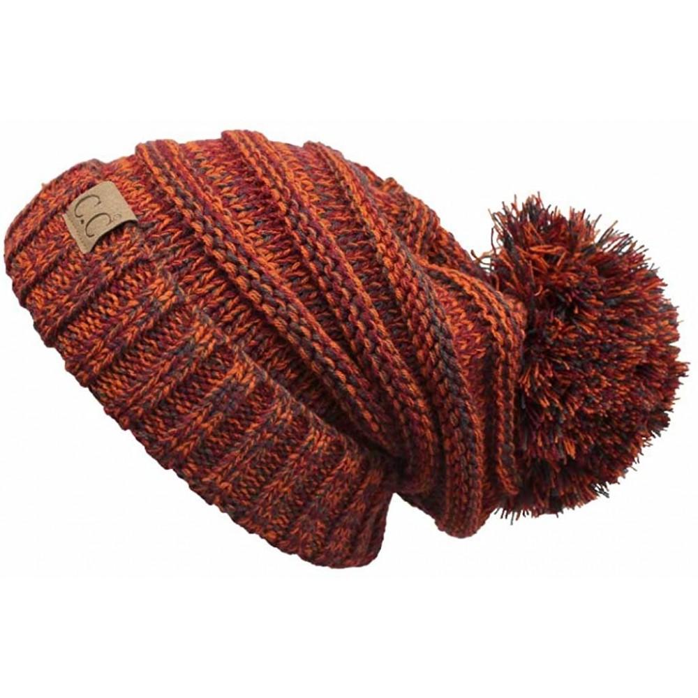 Skullies & Beanies Hatsandscarf CC Exclusives Unisex Oversized Slouchy Beanie with Pom (HAT-6242POM) - Rust - CO12O75BG8B $16.43