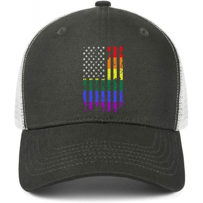 Baseball Caps American Rainbow Flag Gay Pride Hat Adjustable Unisex Mesh Baseball Cap Cool Hat - Army Green - CV18RMAI0I8 $12.58