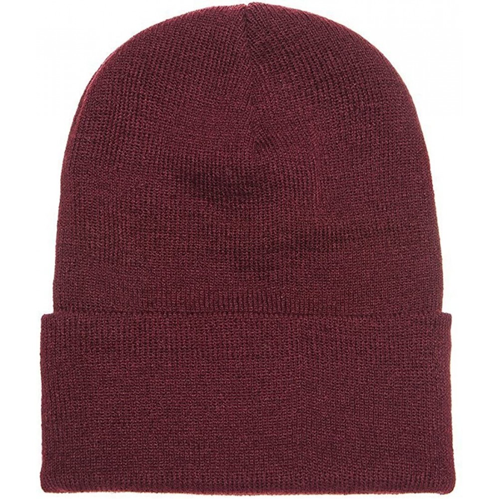 Baseball Caps Premium Flexfit Long Cuff Knit Beanie - Maroon - CK127UH0N2R $11.96