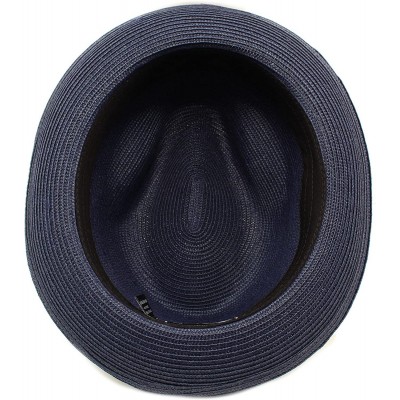Fedoras Men's Light Removable Feather Derby Fedora Wide Curled Brim Hat - Navy - CF17YQO3WH7 $19.60