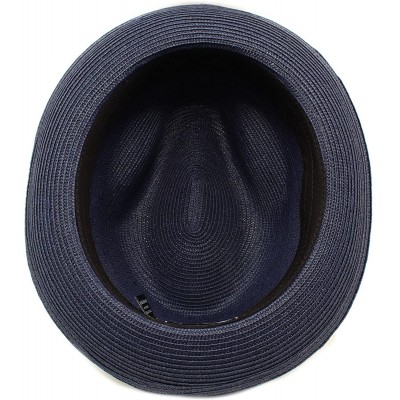 Fedoras Men's Light Removable Feather Derby Fedora Wide Curled Brim Hat - Navy - CF17YQO3WH7 $19.60