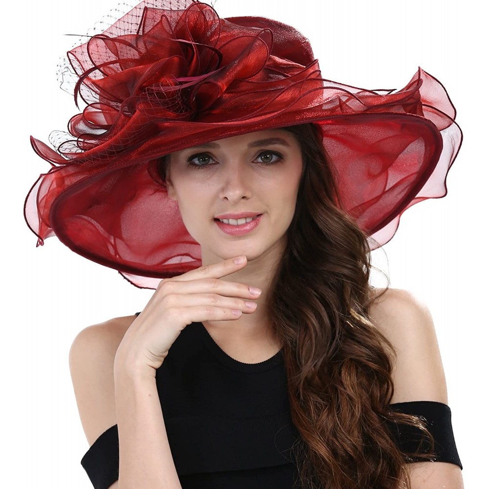 Sun Hats Women's Kentucky Derby Racing Horse Hat Church Wedding Dress Party Occasion Cap - Red - C2126XPNJSR $35.32