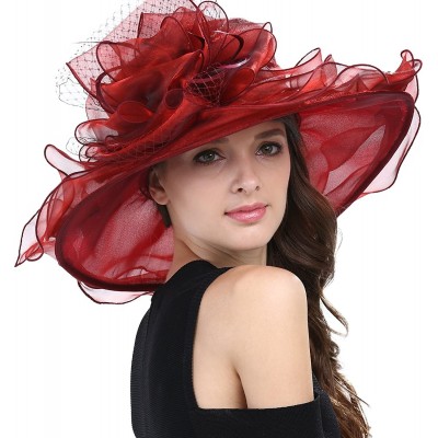 Sun Hats Women's Kentucky Derby Racing Horse Hat Church Wedding Dress Party Occasion Cap - Red - C2126XPNJSR $35.32