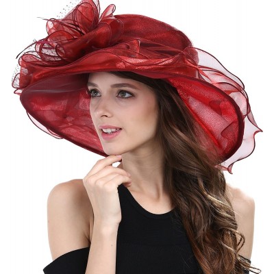 Sun Hats Women's Kentucky Derby Racing Horse Hat Church Wedding Dress Party Occasion Cap - Red - C2126XPNJSR $35.32