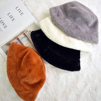 Bucket Hats Women Faux Fur Bucket Cap Bush Hat Wide Brim Fluffy Winter Vintage Super Soft Hat - Grey - CJ192SZEZC7 $15.96