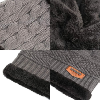 Skullies & Beanies Men's 2-Pieces Winter Beanie Hat Scarf Set Warm Knit Hat Thick Fleece Lined Winter Cap Scarves for Men Wom...