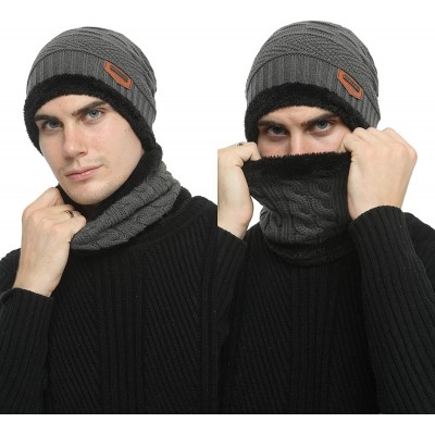 Skullies & Beanies Men's 2-Pieces Winter Beanie Hat Scarf Set Warm Knit Hat Thick Fleece Lined Winter Cap Scarves for Men Wom...