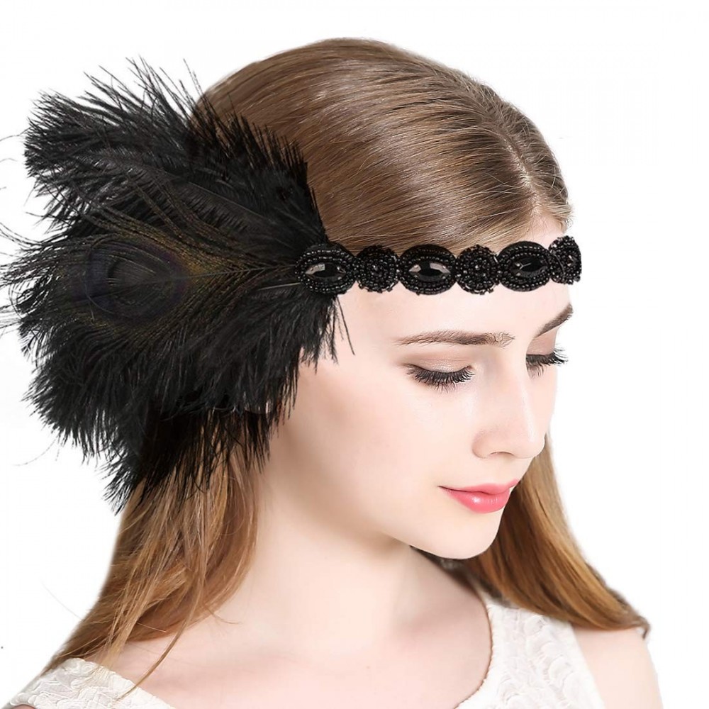 Headbands Peacock Flapper Headband Inspired Headpieces - Type 2-Black - CY187AI7R5Y $14.49