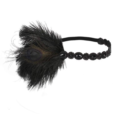 Headbands Peacock Flapper Headband Inspired Headpieces - Type 2-Black - CY187AI7R5Y $14.49
