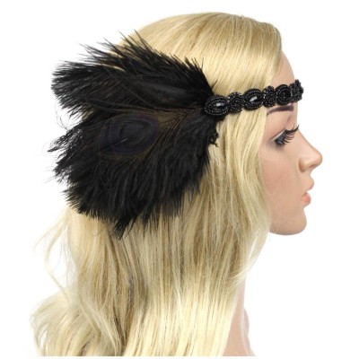 Headbands Peacock Flapper Headband Inspired Headpieces - Type 2-Black - CY187AI7R5Y $14.49