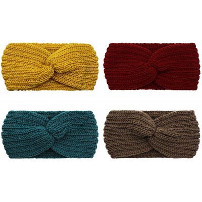 Headbands Crochet Turban Headband for Women Warm Bulky Crocheted Headwrap - 4 Pack Cross B - Firebrick-Yellow-Green-Brown - C...