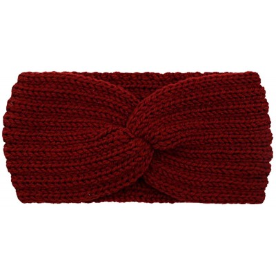 Headbands Crochet Turban Headband for Women Warm Bulky Crocheted Headwrap - 4 Pack Cross B - Firebrick-Yellow-Green-Brown - C...