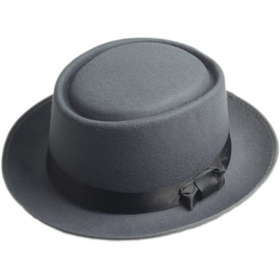 Fedoras Vintage Hard Felt Wool Pork Pie Hat Flat Top Rocker Fedora Cap - Grey - CZ1268QGOBF $13.90