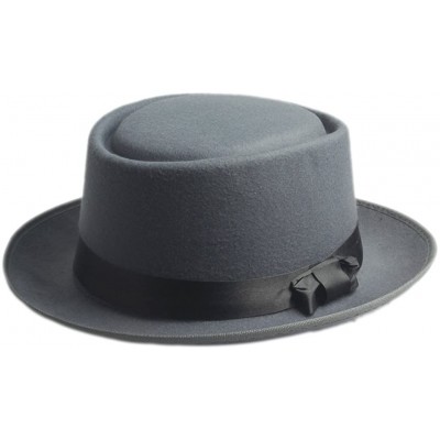 Fedoras Vintage Hard Felt Wool Pork Pie Hat Flat Top Rocker Fedora Cap - Grey - CZ1268QGOBF $13.90