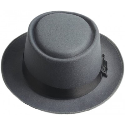 Fedoras Vintage Hard Felt Wool Pork Pie Hat Flat Top Rocker Fedora Cap - Grey - CZ1268QGOBF $13.90