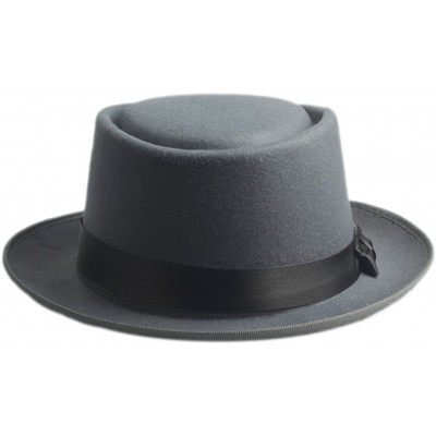 Fedoras Vintage Hard Felt Wool Pork Pie Hat Flat Top Rocker Fedora Cap - Grey - CZ1268QGOBF $13.90